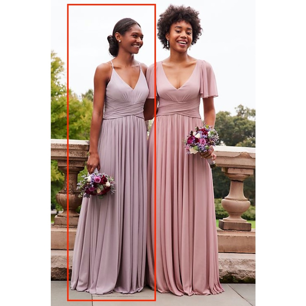 David's Bridal Iris Spaghetti Strap Mesh Cross Waist Bridesmaid Dress